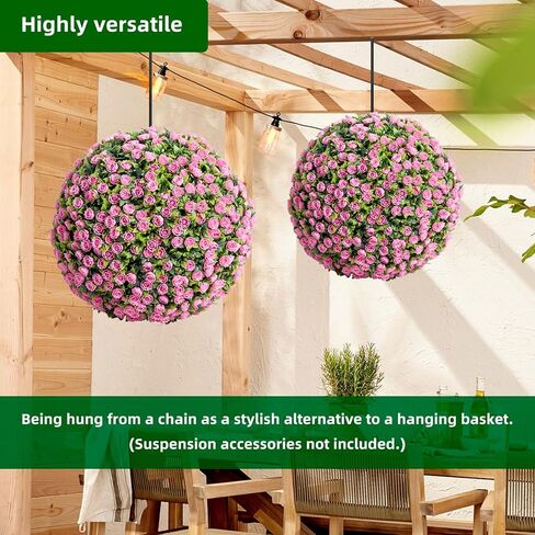 21.6" Artificial Topiary Balls Outdoor, Faux Hanging Rose Balls Set of 2, Artificial Topiary Flower Balls with Hanging Chains and Zip Tiles, Pink in Saudi Arabia