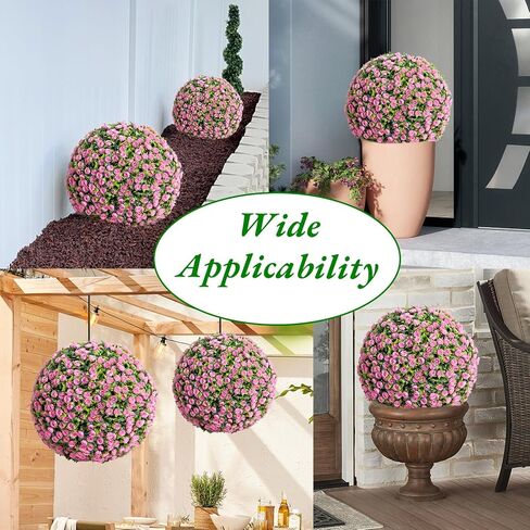 21.6" Artificial Topiary Balls Outdoor, Faux Hanging Rose Balls Set of 2, Artificial Topiary Flower Balls with Hanging Chains and Zip Tiles, Pink in Saudi Arabia