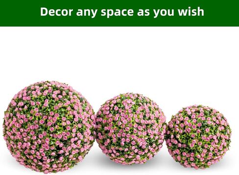 21.6" Artificial Topiary Balls Outdoor, Faux Hanging Rose Balls Set of 2, Artificial Topiary Flower Balls with Hanging Chains and Zip Tiles, Pink in Saudi Arabia