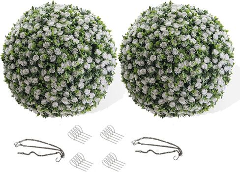 21.6" Artificial Topiary Balls Outdoor, Faux Hanging Rose Balls Set of 2, Artificial Topiary Flower Balls with Hanging Chains and Zip Tiles, Pink in Saudi Arabia