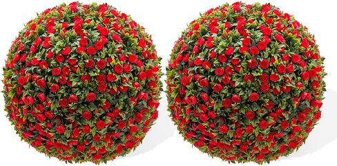 21.6" Artificial Topiary Balls Outdoor, Faux Hanging Rose Balls Set of 2, Artificial Topiary Flower Balls with Hanging Chains and Zip Tiles, Pink in Saudi Arabia