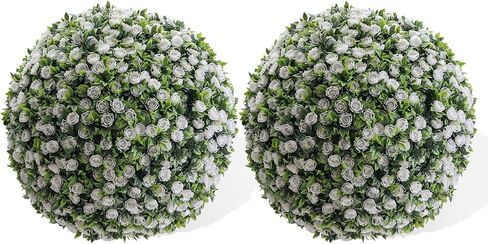 21.6" Artificial Topiary Balls Outdoor, Faux Hanging Rose Balls Set of 2, Artificial Topiary Flower Balls with Hanging Chains and Zip Tiles, Pink in Saudi Arabia