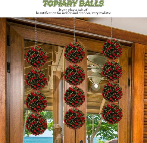 Healifty Artificial Flower Topiary Ball Red Decorative Hanging Garden Patio Ornament for Indoor Outdoor Use UV Resistant Plastic Simulation Grass Ball for Weddings Parties Home and in Saudi Arabia