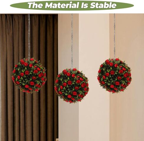 Healifty Artificial Flower Topiary Ball Red Decorative Hanging Garden Patio Ornament for Indoor Outdoor Use UV Resistant Plastic Simulation Grass Ball for Weddings Parties Home and in Saudi Arabia