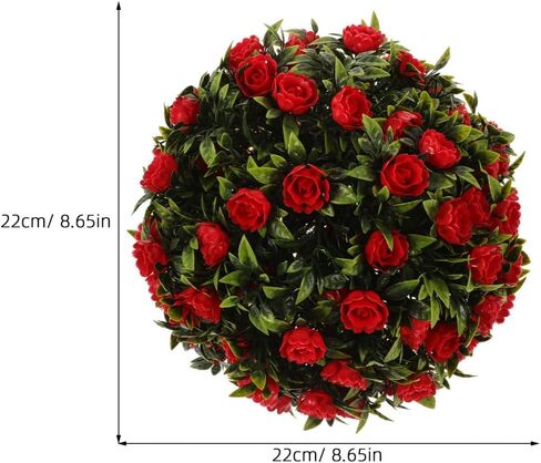 Healifty Artificial Flower Topiary Ball Red Decorative Hanging Garden Patio Ornament for Indoor Outdoor Use UV Resistant Plastic Simulation Grass Ball for Weddings Parties Home and in Saudi Arabia