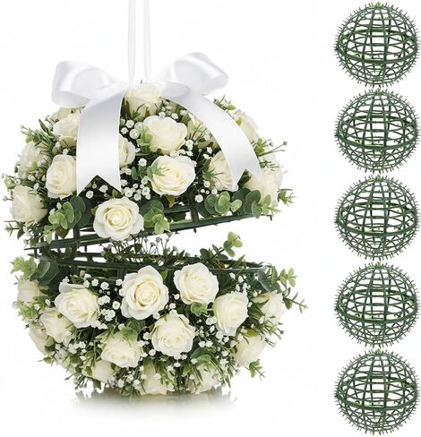 Housoutil 20cm Topiary Ball Frame, 6pcs Plastic Plant Support Cage, Sphere Flower Arrangement Holder for Garden Wedding Outdoor Decor Artificial Greenery Wreath Form Rack DIY Floral Stand in Saudi Arabia