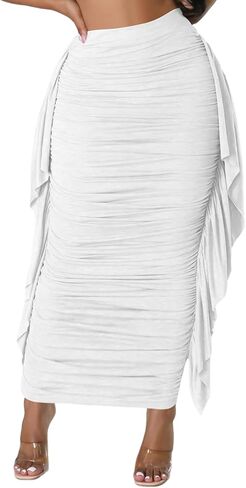 تنورة HESUUIO النسائية المثيرة المكشكشة ذات الكشكشة الجانبية والتنانير الطويلة ذات الكشكشة in Kuwait