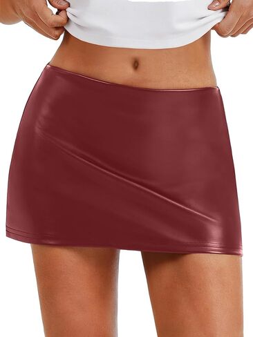 Women's Mini Faux Leather Skirt Low Rise A Line Zipper Micro Skirt Going Out Pleather Skirts Rave Club Y2k 2026 in Kuwait