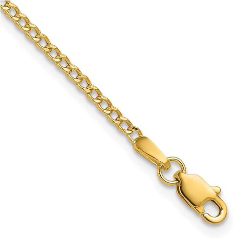 Diamond2Deal 14K Yellow Gold 1.85mm Semi-Solid Curb with Lobster Clasp Anklet 9" to 10" in Saudi Arabia