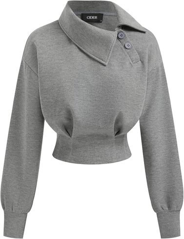 CIDER Womens Oversized Sweatshirt For Women Long Sleeve Cropped Sweatshirt Asymmetrical Neck Cinched Waist in Saudi Arabia