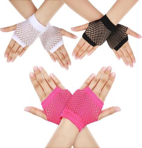 3 أزواج من قفازات شبكة صيد السمك بدون أصابع، قفازات شبكية من الدانتيل قابلة للتنفس لمشهد الثمانينات من إكسسوارات الأزياء التنكرية للنساء في الهالوين وحفلات العام الجديد وعيد الحب وعيد الميلاد in Kuwait