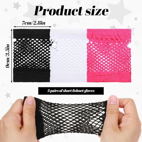 3 أزواج من قفازات شبكة صيد السمك بدون أصابع، قفازات شبكية من الدانتيل قابلة للتنفس لمشهد الثمانينات من إكسسوارات الأزياء التنكرية للنساء في الهالوين وحفلات العام الجديد وعيد الحب وعيد الميلاد in Kuwait