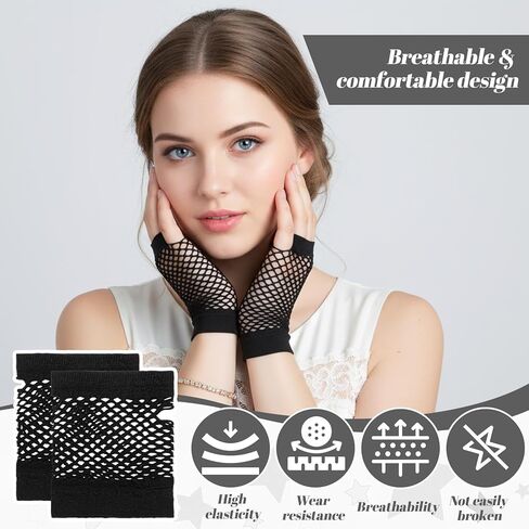 3 أزواج من قفازات شبكة صيد السمك بدون أصابع، قفازات شبكية من الدانتيل قابلة للتنفس لمشهد الثمانينات من إكسسوارات الأزياء التنكرية للنساء في الهالوين وحفلات العام الجديد وعيد الحب وعيد الميلاد in Kuwait