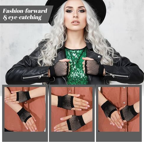 3 أزواج من قفازات شبكة صيد السمك بدون أصابع، قفازات شبكية من الدانتيل قابلة للتنفس لمشهد الثمانينات من إكسسوارات الأزياء التنكرية للنساء في الهالوين وحفلات العام الجديد وعيد الحب وعيد الميلاد in Kuwait