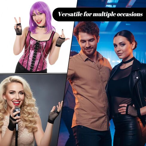 3 أزواج من قفازات شبكة صيد السمك بدون أصابع، قفازات شبكية من الدانتيل قابلة للتنفس لمشهد الثمانينات من إكسسوارات الأزياء التنكرية للنساء في الهالوين وحفلات العام الجديد وعيد الحب وعيد الميلاد in Kuwait