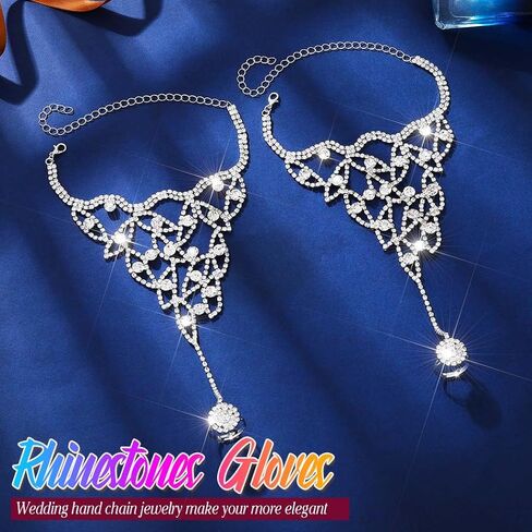 GORTIN Rhinestones Gloves Silver Fingerless Glove for Wedding Bridal Hand Chain for Women in Saudi Arabia