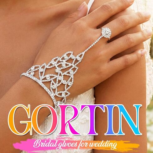 GORTIN Rhinestones Gloves Silver Fingerless Glove for Wedding Bridal Hand Chain for Women in Saudi Arabia