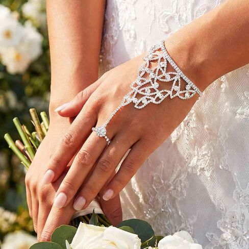 GORTIN Rhinestones Gloves Silver Fingerless Glove for Wedding Bridal Hand Chain for Women in Saudi Arabia
