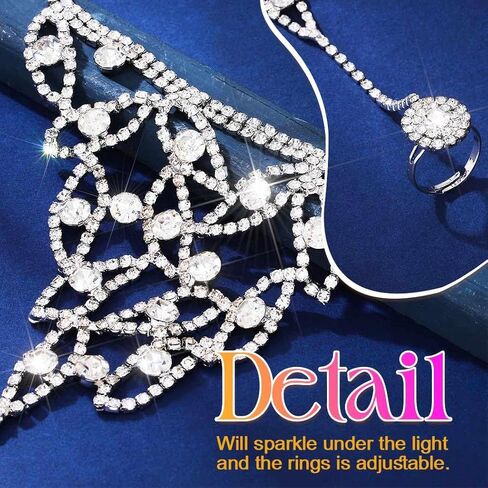 GORTIN Rhinestones Gloves Silver Fingerless Glove for Wedding Bridal Hand Chain for Women in Saudi Arabia