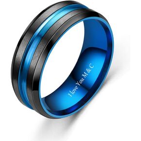 خاتم زفاف من كربيد التنجستين الأسود للرجال مقاس 8 مم، مناسب بشكل مريح، حلقات وعد له منقوشة بشكل شخصي، خاتم خطوبة بخط أزرق مخصص للرجال فضي/ذهبي/ذهبي وردي/أزرق، مقاس 6-13 in Kuwait