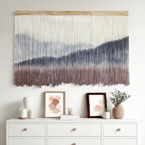 AKSWSHO Macrame Wall Hanging, Extra Large Mountain Dip-Dye Handmade Cotton Tapestry 59.06" x 38.19", Oversized Boho Wall Décor for Living Room Bedroom Studio Entryway, Serene Handcrafted Home Gift in Saudi Arabia