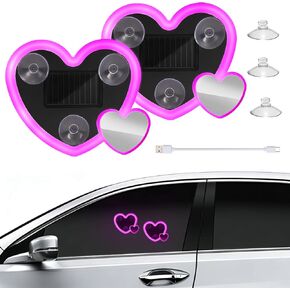 Solar Powered LED Heart Light for Car Decorations,2pcs Pink Car LED Ambient Heart Lights Interior,5 Modes Rechargeable Wireless Heart-Shaped LED Neon Light,Cute Car Accessories,Romantic Gift in Kuwait