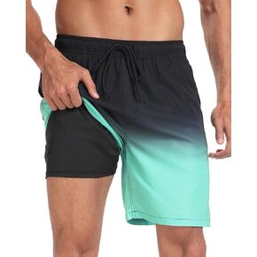 سروال سباحة رجالي مقاس 7 بوصة بدلة استحمام سريعة الجفاف للرجال 2 في 1 شورت سباحة للشاطئ مع جيوب بطانة مضغوطة in Kuwait