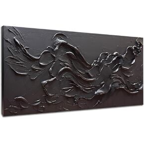 zoinart 100٪ مرسومة باليد نسيج سميك أسود جدار الفن لوحة زيتية بسيطة الفن المعاصر 24 × 48 بوصة زيت على قماش أسود Texturd جدار الفن ديكور المنزل in Kuwait