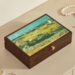Irises style Mahogany solid wood jewelry box, Velvet Lined for Earrings Rings Necklaces Bracelets, Classical style jewelry Organizer for Women, Vintage Brown in Saudi Arabia