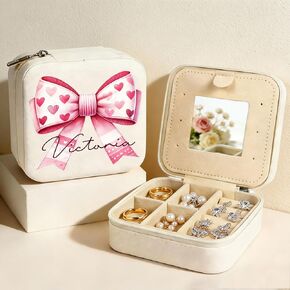 Personalized Travel Jewelry Box with Name and Birth Flower for Women,Custom Mini Jewelry Case with Mirror,Portable Jewelry Organizer for Rings,Earrings,Necklaces,Bridesmaid Gifts,Mother's Day Gift in Kuwait