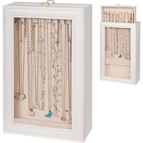 صندوق تنظيم القلائد - حافظة تخزين مجوهرات بغطاء شفاف بطبقتين، حامل عرض قلائد مضاد للتشابك للأساور المعلقة، منظم مجوهرات للنساء والفتيات (أبيض) in Kuwait