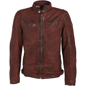 Mauritius Men's Nubuck Racer Leather Jacket, Dark Cognac Real Leather in Saudi Arabia