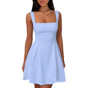 Women's Square Neck Mini Dress Sexy Sleeveless Adjustable Straps Bow Tie A-Line Graduation Short Party Dresses in Kuwait