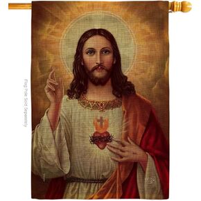 Feast of Sacred Heart of Jesus Burlap Flag Tapestry Burlap Wall Hanging Decor Home Porch Religious Canvas Room Tapestry Faith Fathers Day Cemetery Decoration for Grave Yard Catholic Gifts in Saudi Arabia