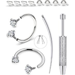 حلقات أنف من الفولاذ الجراحي على شكل حدوة حصان 316L، حلقة حاجز 8/10/12 مم 18 جرام/16 جرام مع أداة ومقبض كروي، لا تسبب الحساسية للأنف، الرخ، الغضروف، اللولب، الشفاه - أقراط فضية لثقب المجوهرات in Kuwait