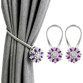 Magnetic Curtain Tiebacks, 2 Pack Spring Wire Curtain Holdbacks - YueLvoe No Drill Wall Mounted Tie Backs for Indoor/Outdoor Curtains, Modern Pull Backs for Home Office Decor (Purple) in Saudi Arabia