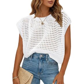 Saodimallsu Womens Crochet Sweaters Summer Cap Sleeve Knit Tops Lightweight Crewneck Beach Vacation Clothes in Kuwait