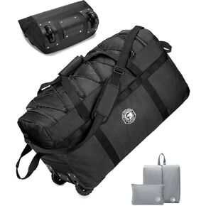 28 inch Rolling Duffle Bag with Wheels 100L Foldable Travel Duffle for Men Women 2 Wheels for Camping Rolling Carry On Luggage Extra Toilet bag,Black in Kuwait