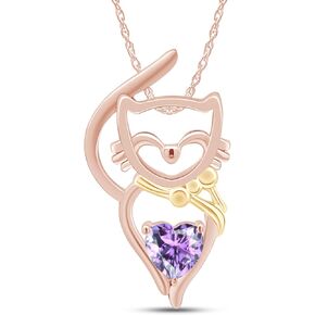 Heart Shape Simulated Birthstone CAT Pendant Neckalce Jewelry For Women In 14k Gold Over Sterling Silver Along With Silver Chain in Saudi Arabia