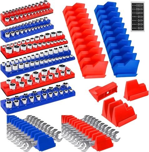 Blulu 26Pcs Magnetic Socket Organizer and Magnetic Wrench Organizer Set, Socket Holder Set 1/4", 3/8", 1/2", Modular Wrench Tool Storage Racks with Metric & SAE Label for Tool Box Drawer Storage in Saudi Arabia