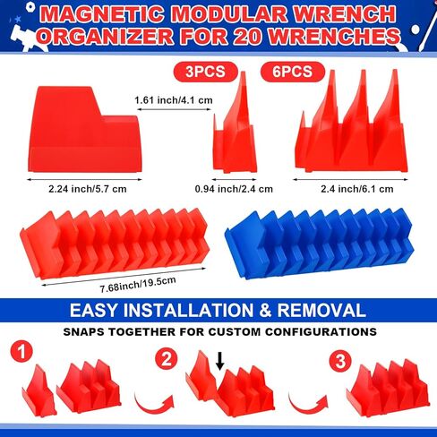 Blulu 26Pcs Magnetic Socket Organizer and Magnetic Wrench Organizer Set, Socket Holder Set 1/4", 3/8", 1/2", Modular Wrench Tool Storage Racks with Metric & SAE Label for Tool Box Drawer Storage in Saudi Arabia