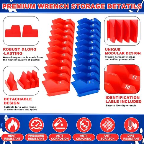 Blulu 26Pcs Magnetic Socket Organizer and Magnetic Wrench Organizer Set, Socket Holder Set 1/4", 3/8", 1/2", Modular Wrench Tool Storage Racks with Metric & SAE Label for Tool Box Drawer Storage in Saudi Arabia