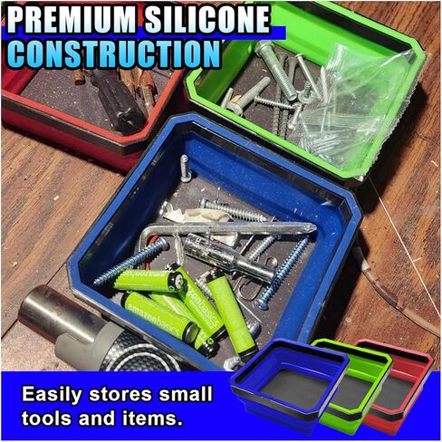 3PCS Magnetic Foldable Tray, Collapsible Tool Organizer Tray Set with Magnetic Base, 4.5 Inch Square Auto Parts Silicone Bowl, Car Storage Accessories for Holding Nuts, Bolts, Small Parts in Saudi Arabia