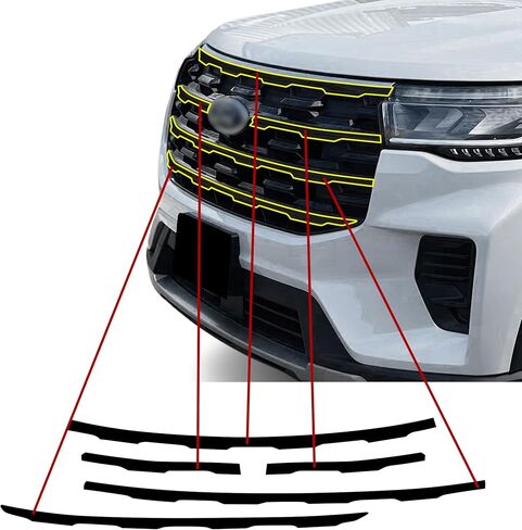 BOGAR TECH DESIGNS for Ford Explorer 2025-2026 Front Chrome Delete – Precut Vinyl Overlay Kit, Gloss Black Blackout Trim in Saudi Arabia