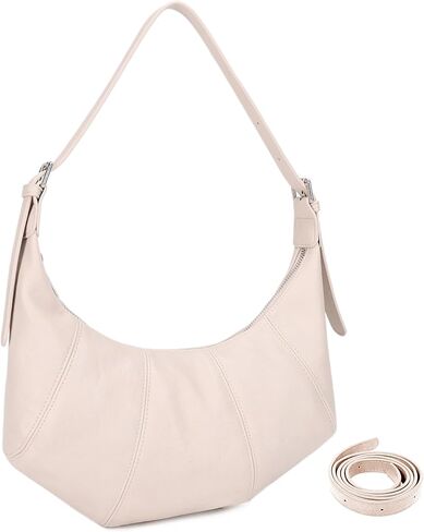 حقيبة كتف صغيرة مترهلة للنساء - محفظة هوبو من الجلد النباتي الناعم وحقيبة يد حول الجسم مع شريطين قابلين للتعديل، وحقيبة تحت الإبط in Kuwait