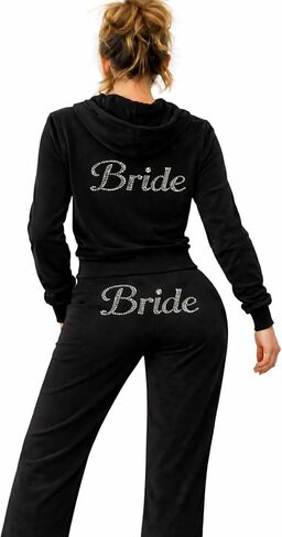 Bride Velour Tracksuit: Pink 'Bride' Detail, Luxury Loungewear Set in Black, White, or Pink - Perfect for Pre-Wedding Bliss! in Saudi Arabia
