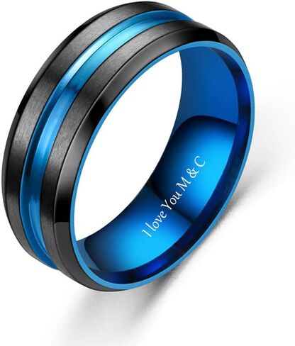 خاتم زفاف من كربيد التنجستين الأسود للرجال مقاس 8 مم، مناسب بشكل مريح، حلقات وعد له منقوشة بشكل شخصي، خاتم خطوبة بخط أزرق مخصص للرجال فضي/ذهبي/ذهبي وردي/أزرق، مقاس 6-13 in Kuwait