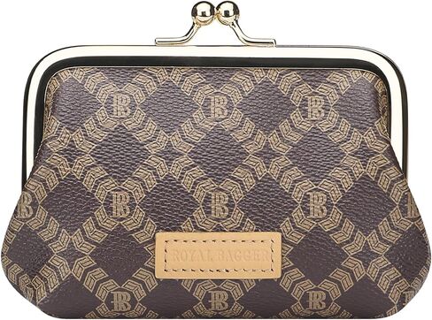 حامل بطاقات RFID من Royal Bagger Retro Kiss Lock ومحفظة عملات معدنية للنساء، محفظة صغيرة من القماش المطلي بالتوقيع والجلد المدبوغ بالخضراوات، حقيبة تخزين مدمجة 5243 (قهوة) in Saudi Arabia