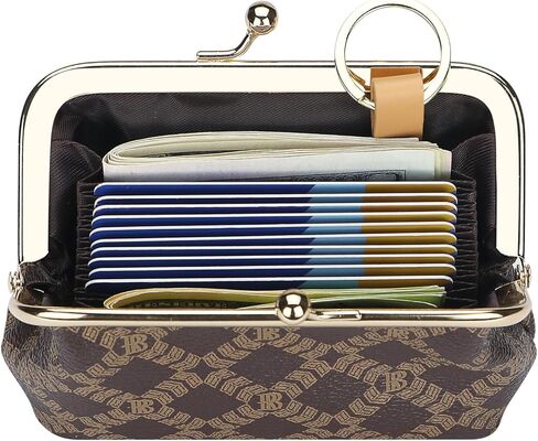 حامل بطاقات RFID من Royal Bagger Retro Kiss Lock ومحفظة عملات معدنية للنساء، محفظة صغيرة من القماش المطلي بالتوقيع والجلد المدبوغ بالخضراوات، حقيبة تخزين مدمجة 5243 (قهوة) in Saudi Arabia
