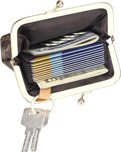 حامل بطاقات RFID من Royal Bagger Retro Kiss Lock ومحفظة عملات معدنية للنساء، محفظة صغيرة من القماش المطلي بالتوقيع والجلد المدبوغ بالخضراوات، حقيبة تخزين مدمجة 5243 (قهوة) in Saudi Arabia
